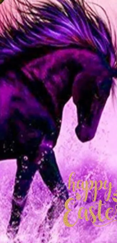 Purple horse with pink background and Easter design.