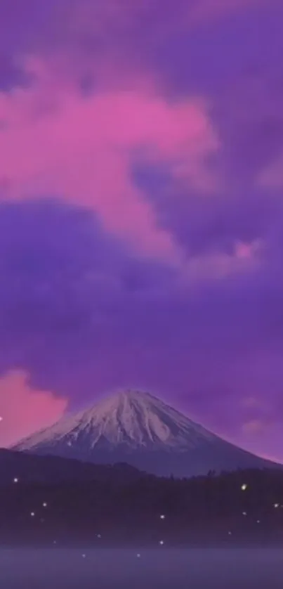 Majestic mountain under a vibrant purple sky at dusk.