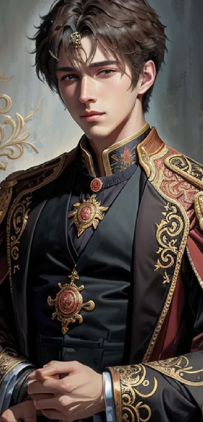 Regal portrait of a young man in elaborate attire, exuding elegance and sophistication.