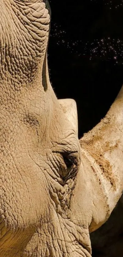 Close-up of a rhino's face in beige tones, perfect for mobile wallpaper.