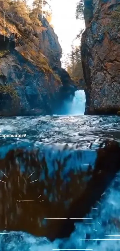 A stunning river gorge with blue waters and rocky cliffs.