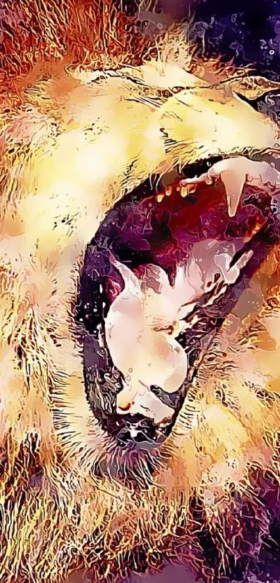 Vibrant watercolor-inspired roaring lion mobile wallpaper.