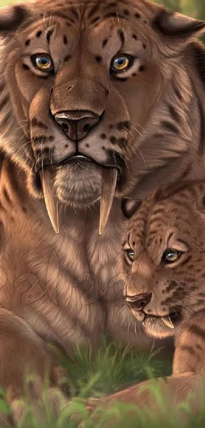 Saber-toothed cats art with majestic detail.