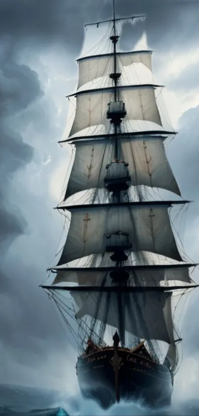 Majestic sailing ship on a stormy sea wallpaper.