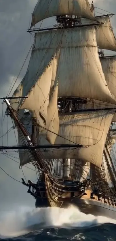 Majestic sailing ship on the ocean waves.