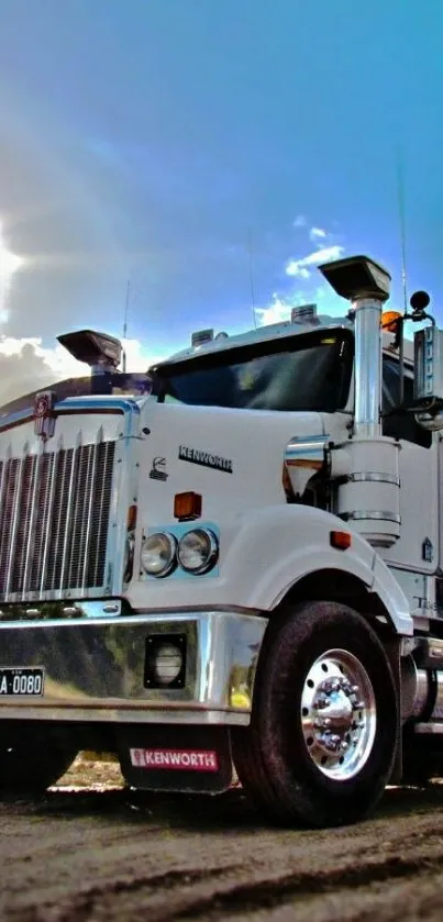 Majestic semi truck under a bright blue sky.