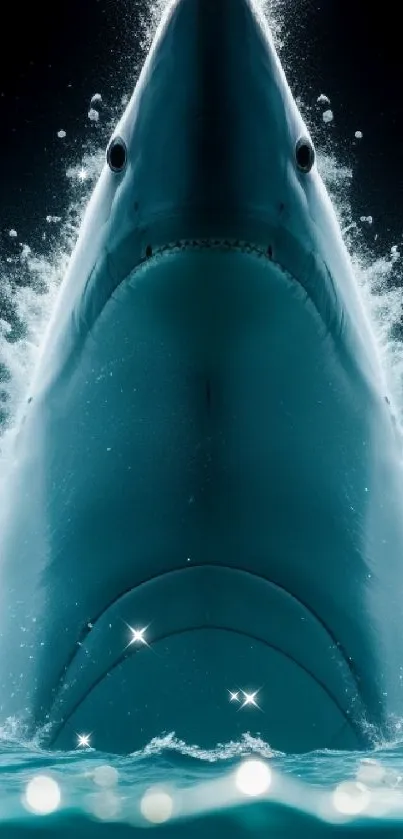 Majestic shark emerging from ocean waters in dynamic mobile wallpaper.