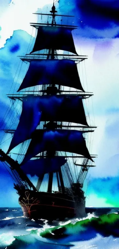 Majestic ship sailing on blue ocean.