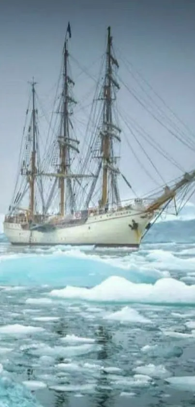 Majestic ship sailing through icy blue waters.