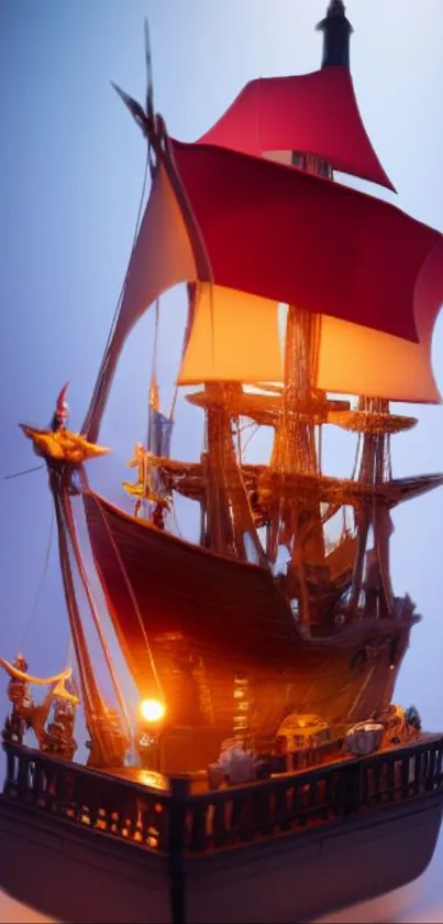 Majestic illuminated ship on a blue backdrop.