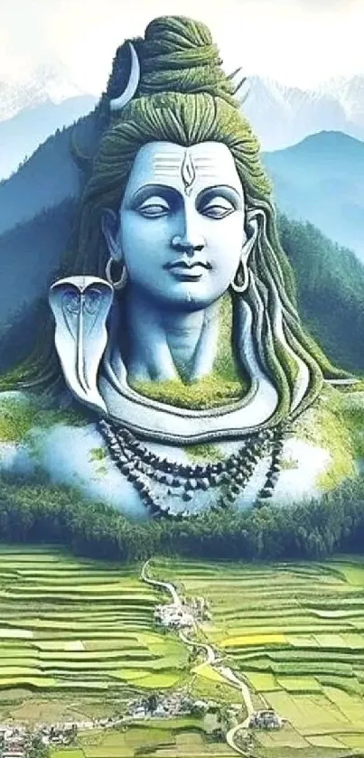 Shiva depicted in a majestic landscape setting.