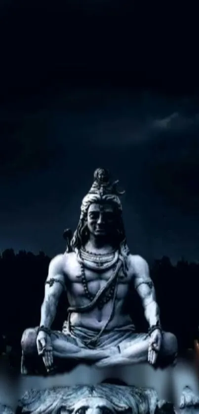 Majestic dark night Shiva statue mobile wallpaper.