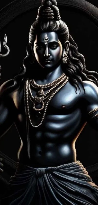 Majestic depiction of Lord Shiva with a trident, in dark and detailed artwork.