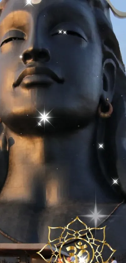 Majestic Shiva statue with sparkling stars and serene aesthetic.