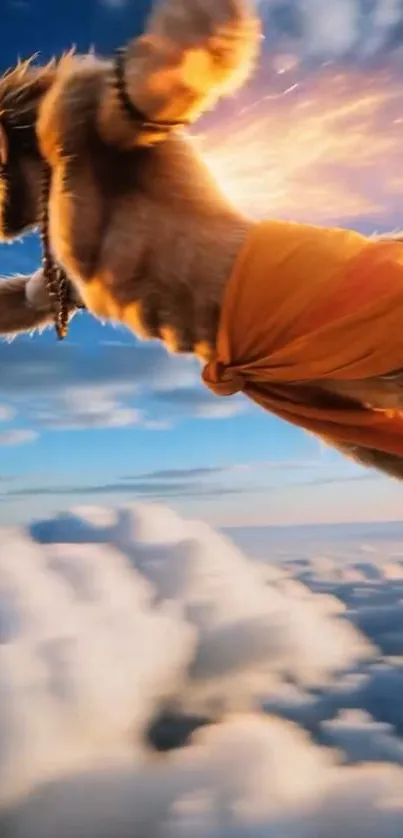 Mythical creature soaring through vibrant skies.