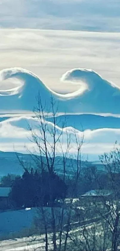 Majestic wave-shaped clouds in a serene sky