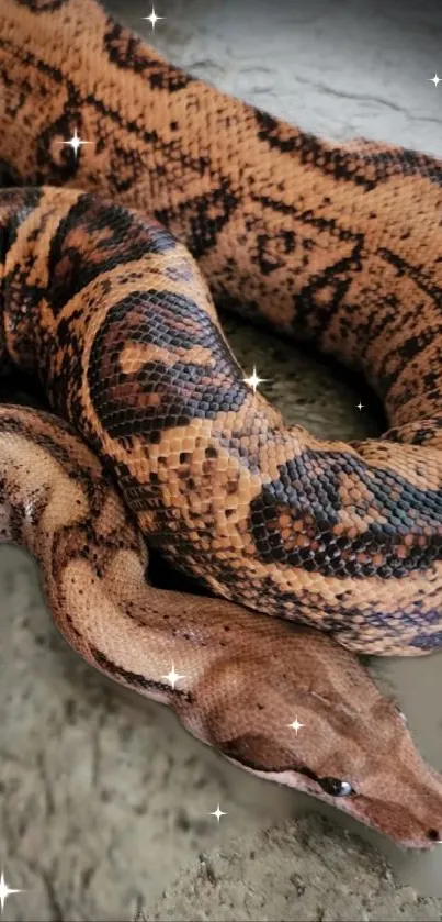 Close-up of a patterned snake with sparkling stars.