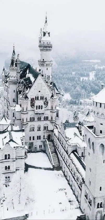 Snow-covered castle in winter landscape, mobile wallpaper.