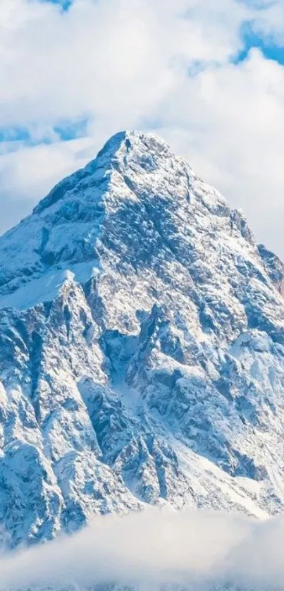 Snow-capped mountain peak under a bright blue sky, perfect for mobile wallpaper.