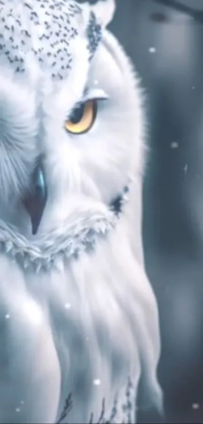 Mystical snowy owl in winter landscape wallpaper.