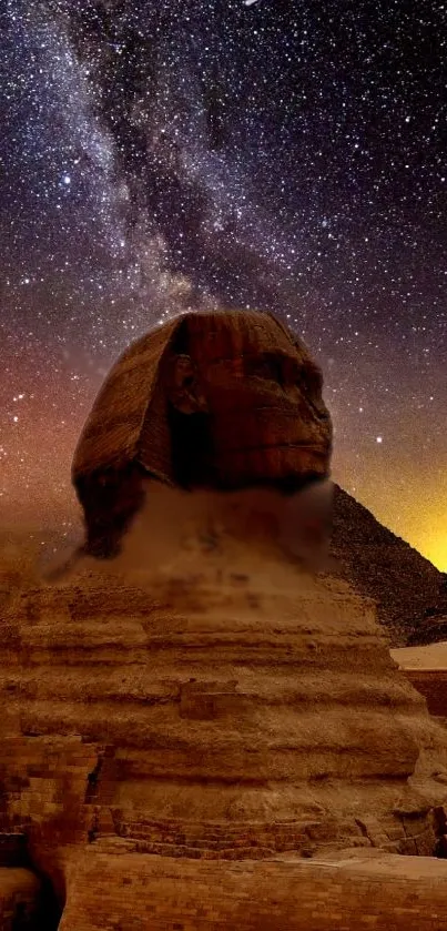 Sphinx beneath a starry night sky with Milky Way.