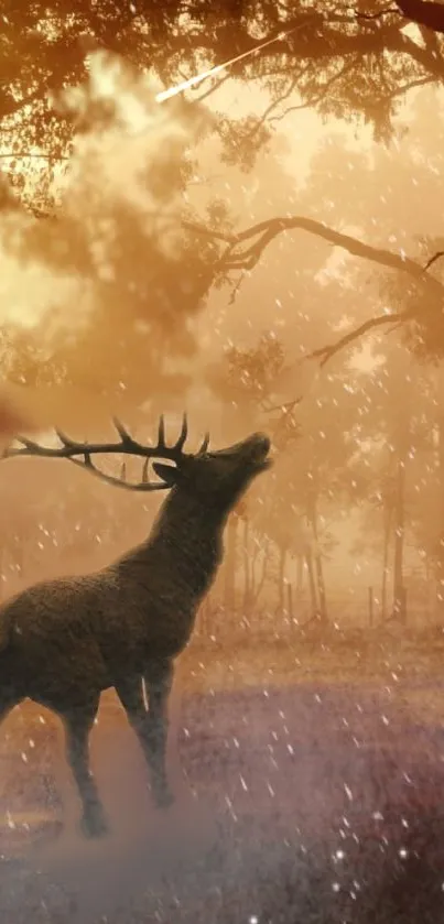 Majestic stag in a misty autumn forest, serene and captivating.