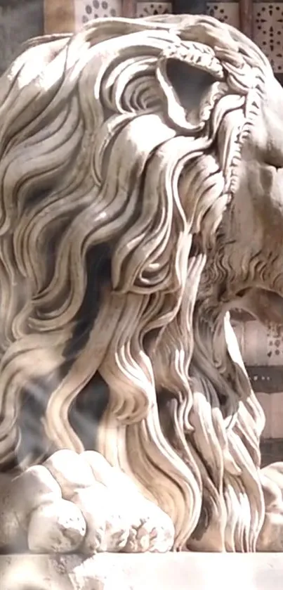 Stone lion sculpture with intricate details.