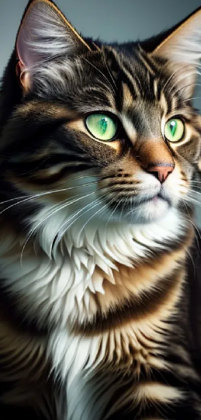 Majestic tabby cat with green eyes mobile wallpaper.