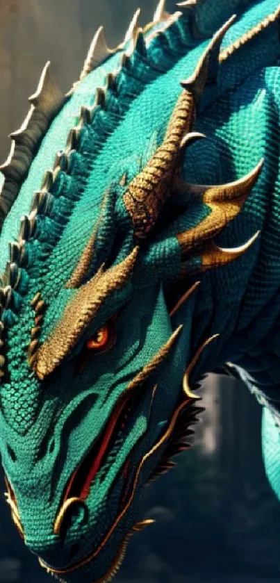 Majestic teal dragon with intricate scales in fantasy artwork.