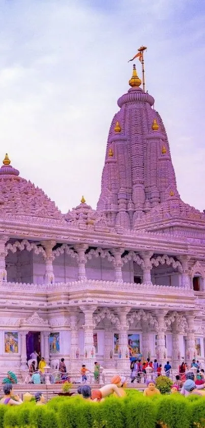 Lavish temple with vibrant sky backdrop.