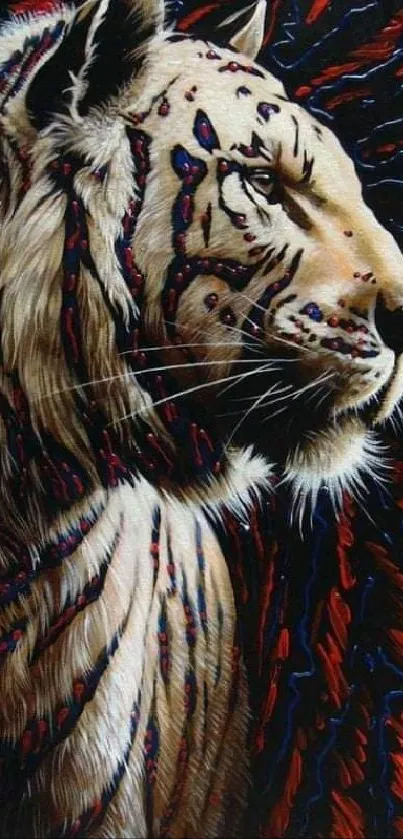 Majestic tiger art wallpaper with vibrant patterns.