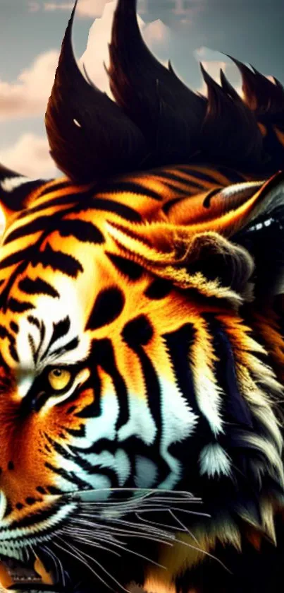 Majestic tiger art wallpaper with vibrant colors and bold details.