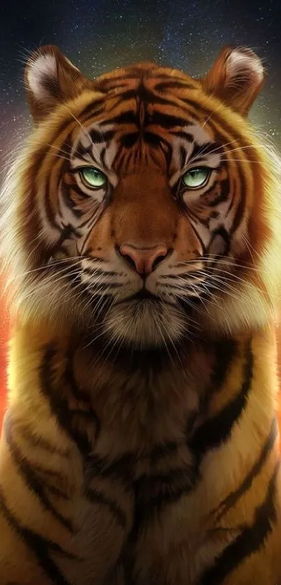 Majestic tiger art wallpaper with vivid colors and wild elegance.