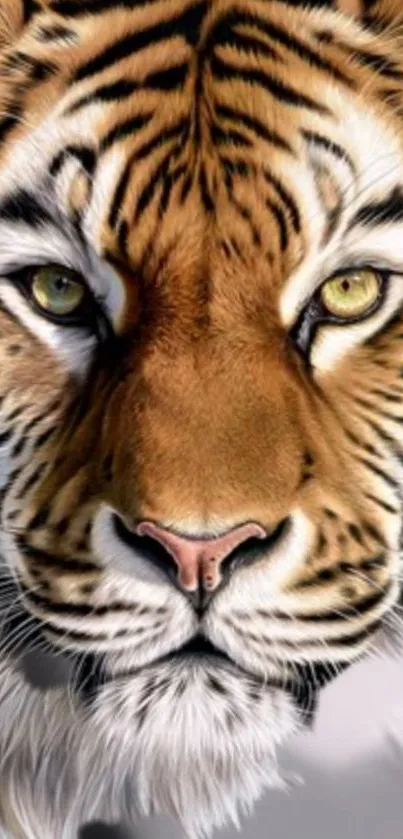 Majestic tiger face in detailed artistic style for mobile wallpaper.