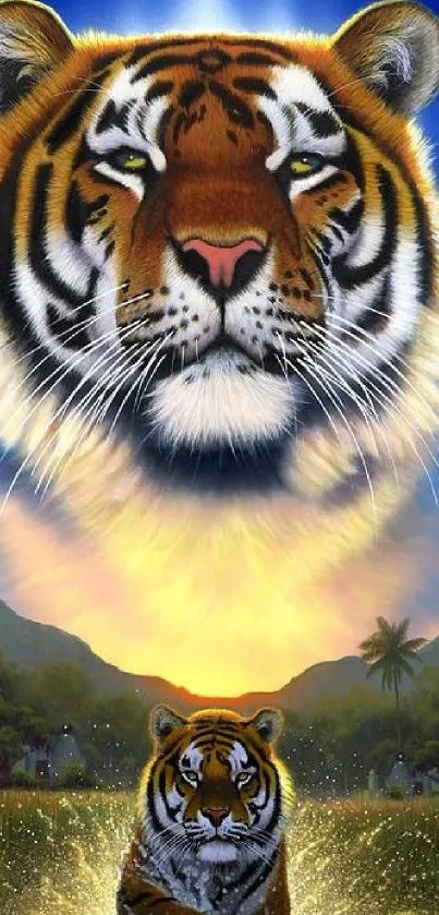 Artistic tiger wallpaper with a majestic design and vibrant colors.