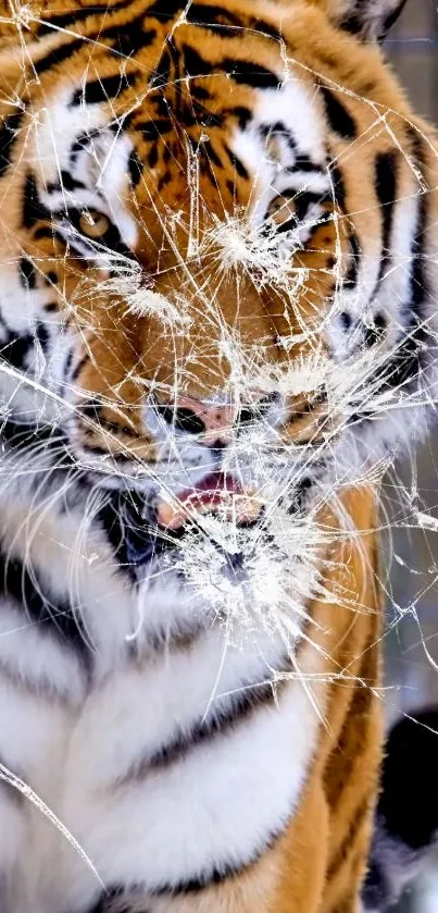 Majestic tiger with cracked glass effect wallpaper.