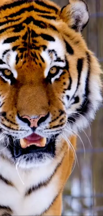 Close-up of a fierce, majestic tiger with intense gaze.