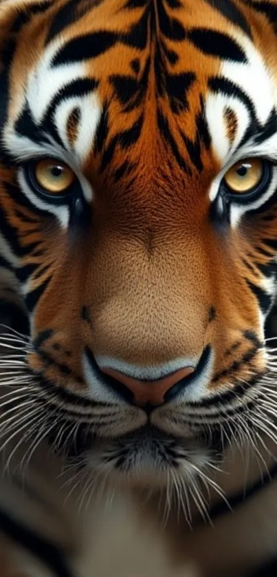 Close-up of a majestic tiger with intense eyes.