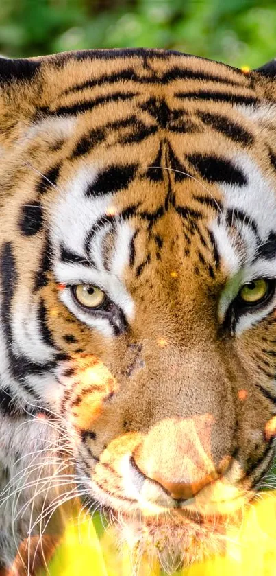 Close-up of a majestic tiger in vibrant colors, perfect for a mobile wallpaper.