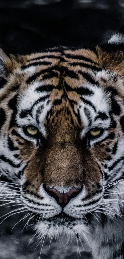 A close-up shot of a tiger's intense stare, showcasing its stripes.