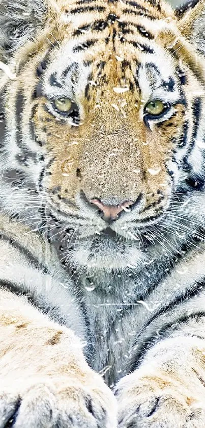 Close-up of a majestic tiger with piercing eyes for mobile wallpaper.