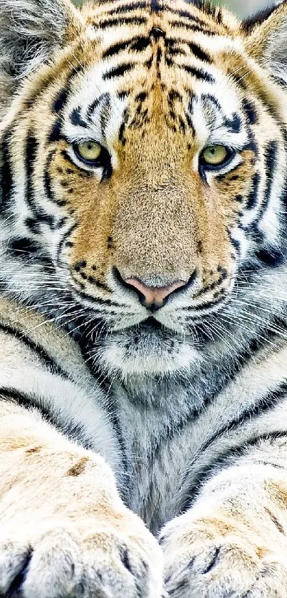 Majestic close-up of a tiger with captivating eyes and detailed fur patterns.