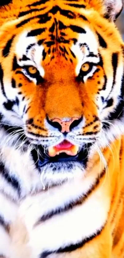 Close-up of a majestic tiger with vibrant orange fur.