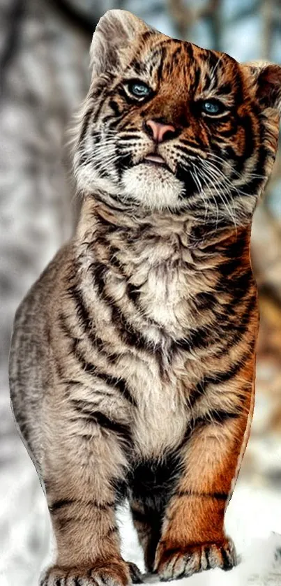 Mobile wallpaper featuring a majestic tiger cub in a serene, natural setting.