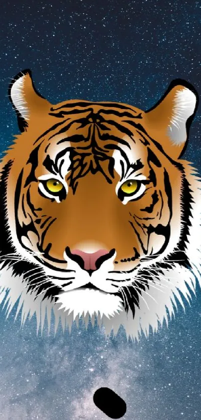 Tiger head with starry galaxy background on a mobile wallpaper.