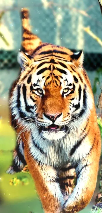 Majestic tiger running through nature, perfect mobile wallpaper.