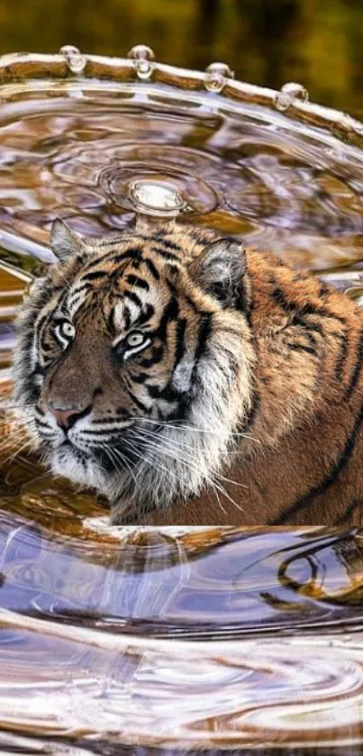 Majestic tiger swimming in rippling water.