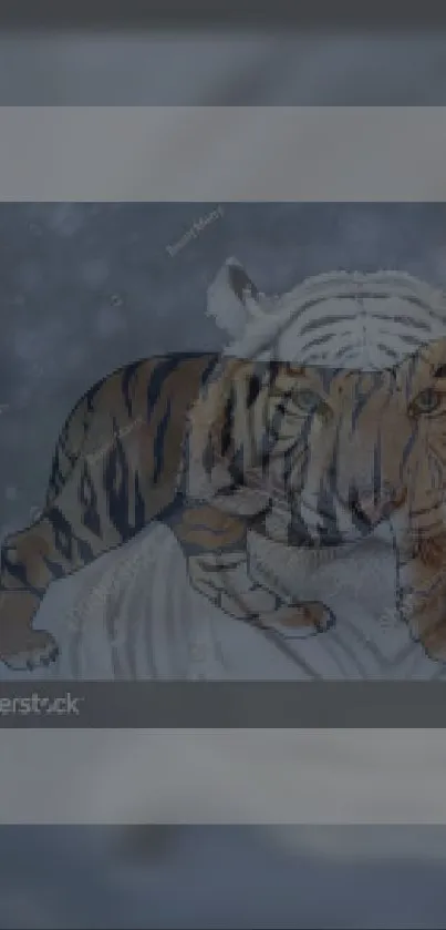 Artistic depiction of a tiger in snow.