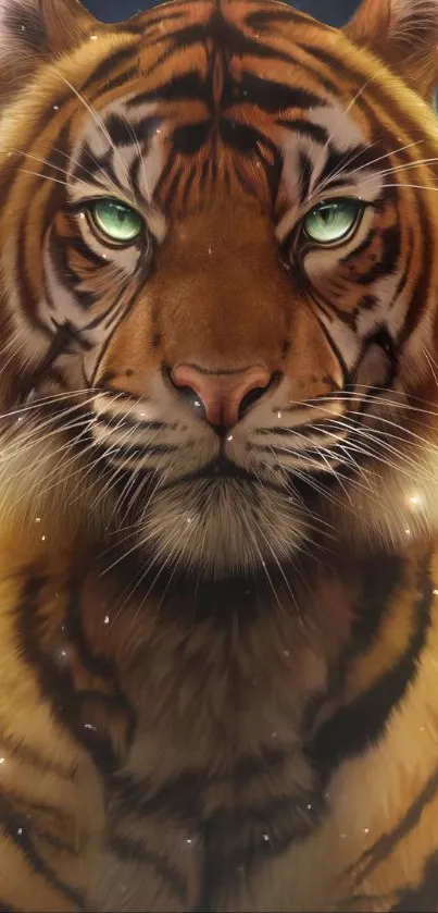 Majestic tiger against a colorful, starry night backdrop.
