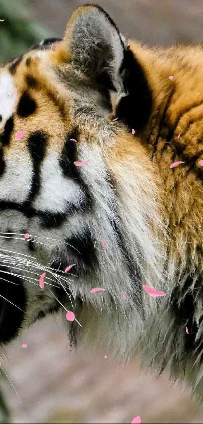 Close-up view of a majestic tiger in its natural habitat.